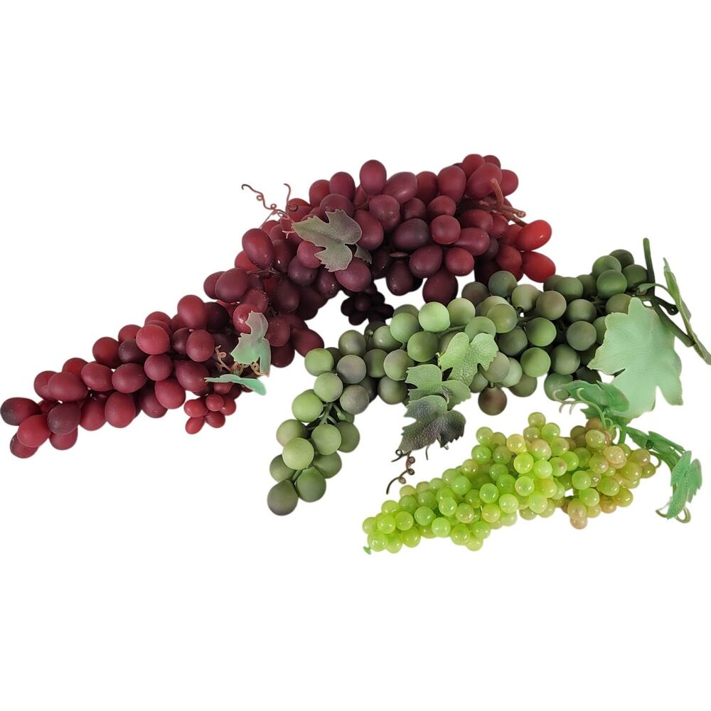 Lot of 3 Artificial Grape Clusters Green & Red Faux Fruit Home Decor Farmhouse